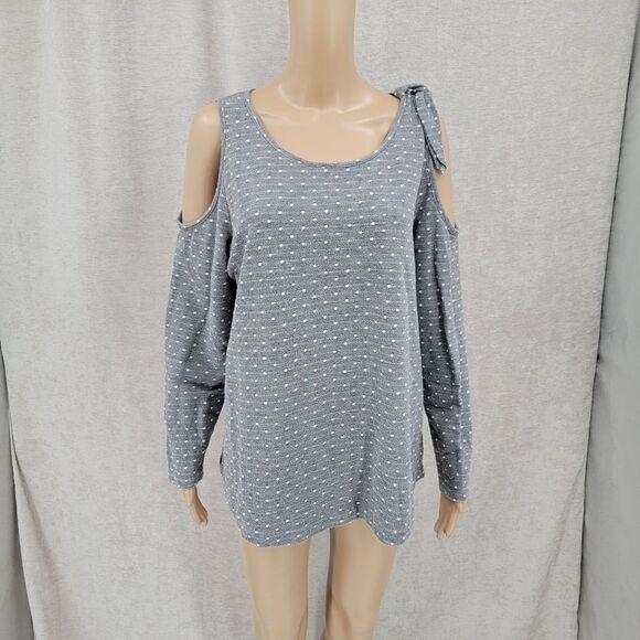 Lane Bryant Women's Plus Size 18/20 Gray Swiss Dot Cold Shoulder Sweater - Picture 4 of 12